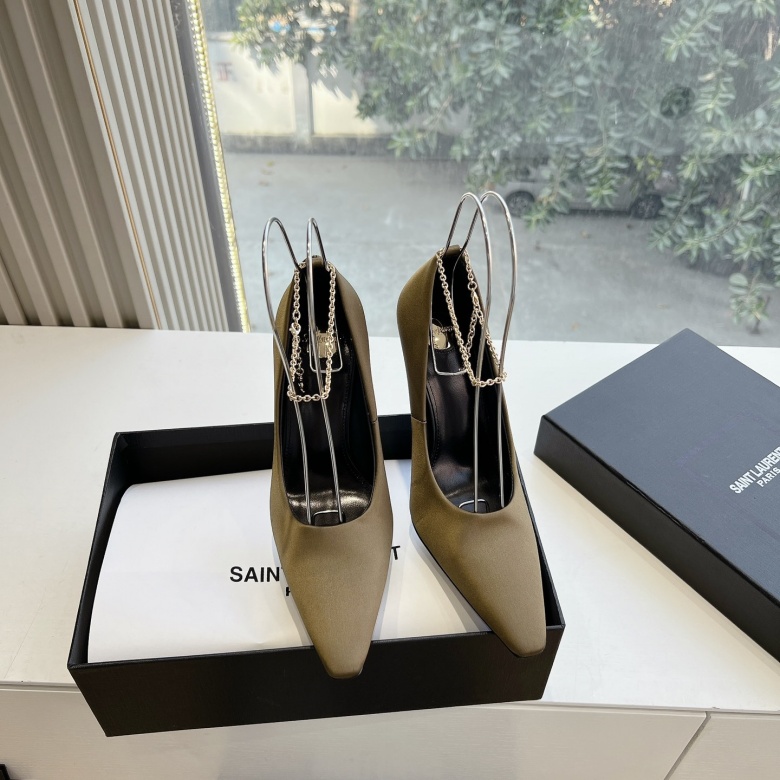 Top-Quality Saint Laurent Lee Metal Crystal Chain Pointed-Toe High Heels