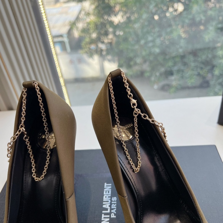 Top-Quality Saint Laurent Lee Metal Crystal Chain Pointed-Toe High Heels