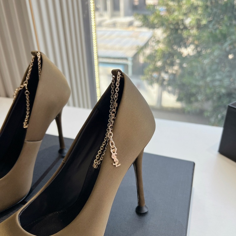 Top-Quality Saint Laurent Lee Metal Crystal Chain Pointed-Toe High Heels